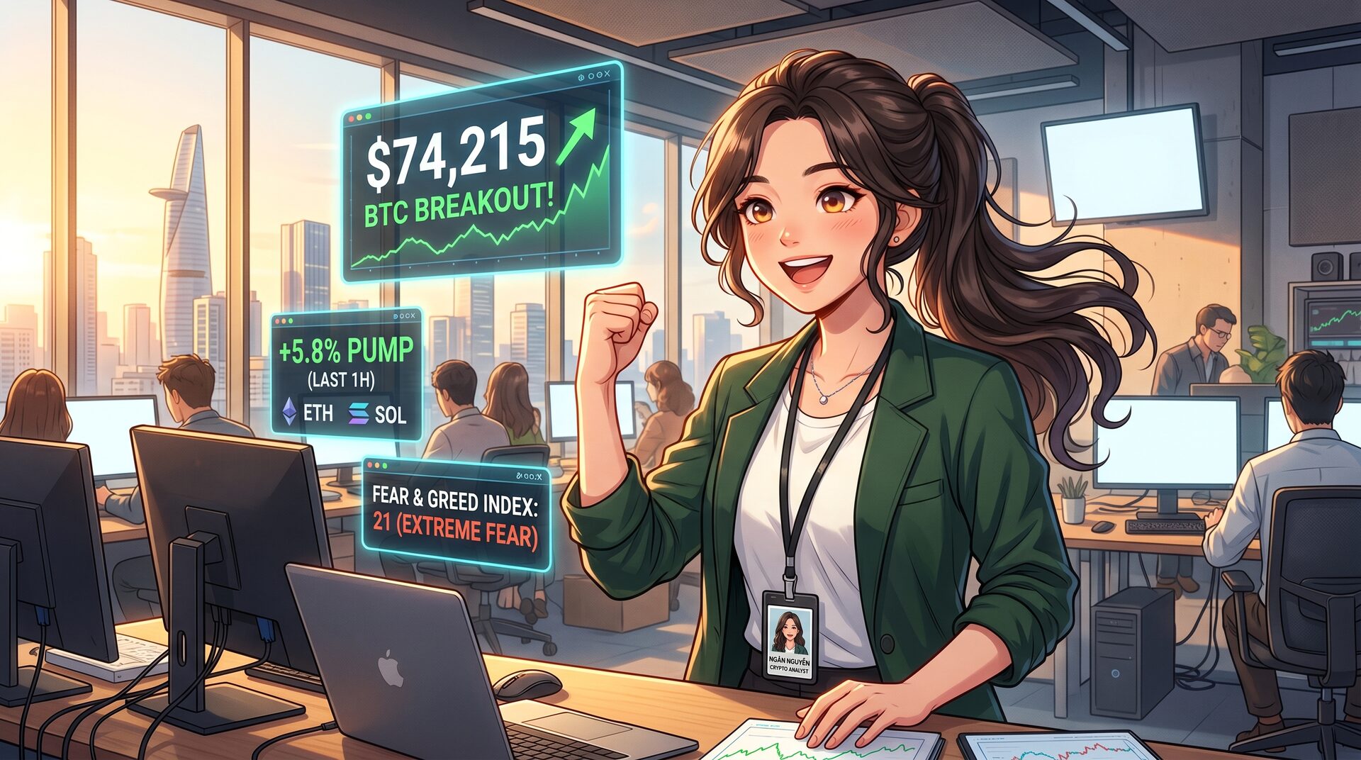 BTC phá $74K — Short bị thanh lý $426M, thị trường bùng nổ